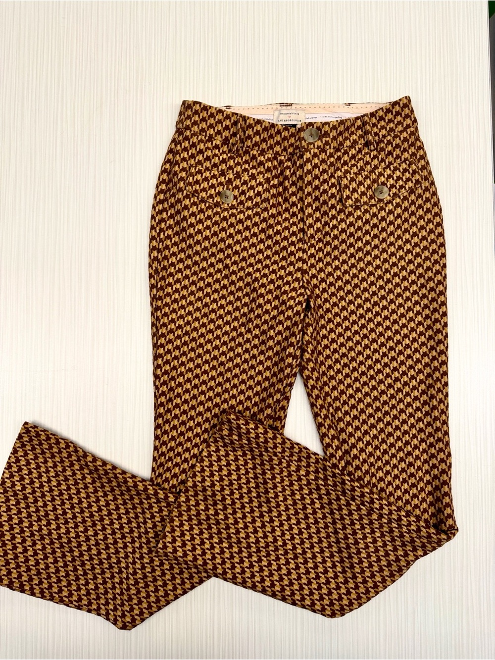 Anthropologie Brown & Black Houndstooth Wide Leg Jeans